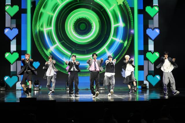 Members of boy band NEXZ perform at a showcase for their new album in Yongsan Seoul on April 27 2026 AJP Han Jun-gu