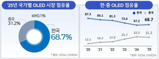 한국, OLED 점유율 68.7% 껑충…中 추격 속 반등