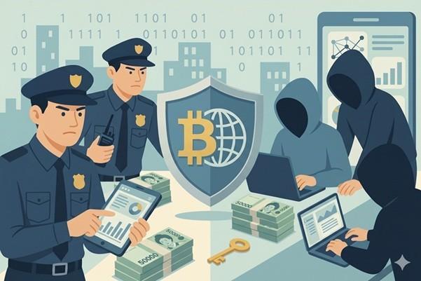 바이낸스가 AI 나노바나나를 통해 제작한 경찰과 가상자산 범죄 이미지 사진바이낸스