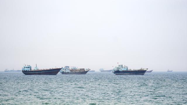 Ships and boats in the Strait of Hormuz Musandam Oman April 29 2026 Reuters-Yonhap

