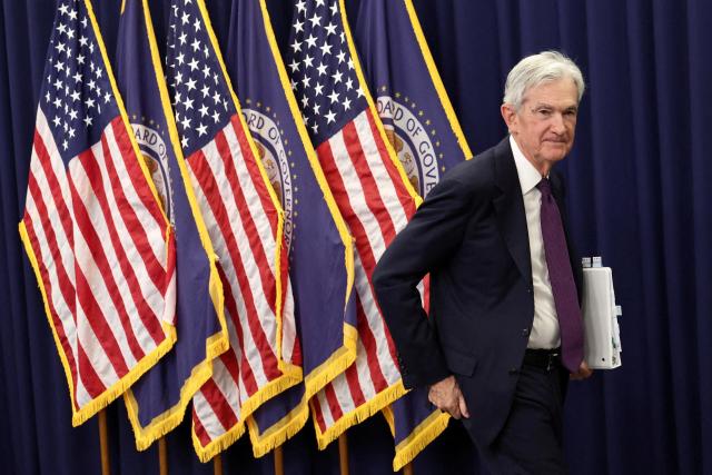 US Federal Reserve Chair Jerome Powell leaves after his final press conference following a two-day Federal Open Market Committee FOMC meeting at the Federal Reserve in Washington DC on Wednesday April 29 2026 local time ReutersYonhap