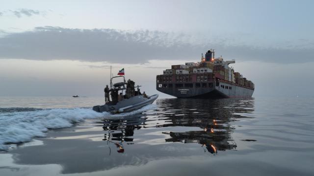 The Epaminondas ship is seen during seizure by the Islamic Revolutionary Guard Corps IRGC in the Strait of Hormuz Iran in this image obtained by Reuters on April 24 2026 Reuters-Yonhap 