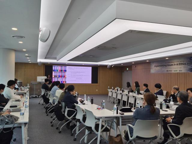 Lyse Langlois director of the International Observatory on the Societal Impacts of AI and Digital Technology at Laval University speaks during a seminar on “Implementing Issues in AI Ethics and Safety” at Korea University in Seoul on April 30 2026 AJP Ryu Yuna