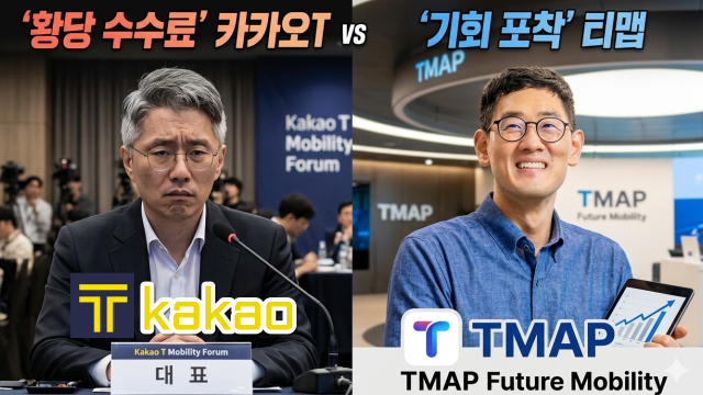 류긍선 카카오모빌리티 대표이사좌 이재환 티맵모빌리티 대표이사우  출처  각 기업 및 자체 그래픽