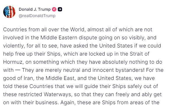Trump announces Project Freedom to escort neutral and innocent vessels from Hormuz Strait