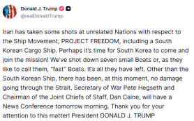 Trump pressures South Korea to join Project Freedom after ship explosion in Hormuz Strait