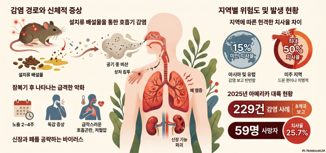 한타바이러스의 특징에 대한 인포그래픽 사진노트북LLM