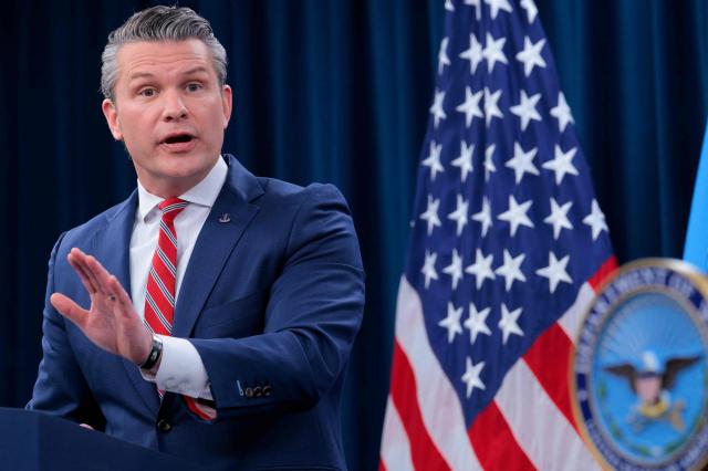 US Secretary of War Pete Hegseth speaks to reporters during a press briefing at the Pentagon in Arlington Virginia on May 5 2026 AFP-Yonhap