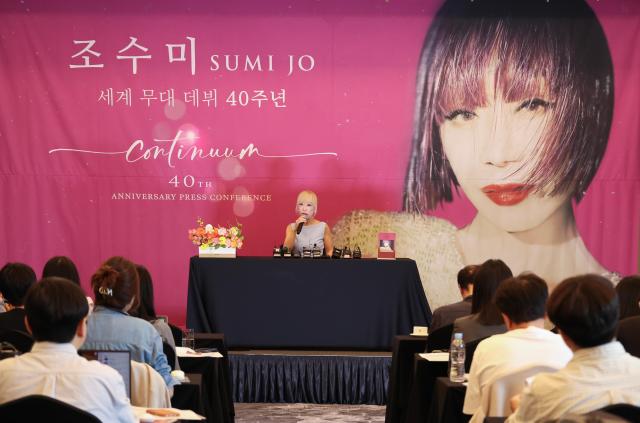 Soprano Jo Sumi attends a press conference marking the 40th anniversary of her world debut at Grand InterContinental Seoul Parnas in Seoul on May 6 2026 AJP Yoo Na-hyun
