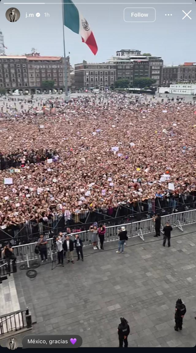 This photo captured by BTS member JIMIs Instagram story show fans cheering for BTS in front of Presidential Office in Mexico City