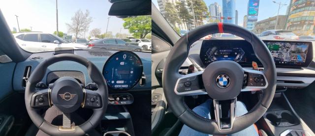 MINI 컨트리맨 S ALL4페이버드 트림 왼쪽과 BMW M135 xDrive 운전석 모습 사진김수지 기자