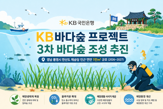 KB국민은행이 오는 10일 제14회 바다식목일을 맞아 경남 통영 한산도 제승당 인근 연안에서 KB바다숲 프로젝트 3차 사업을 실시한다 사진KB국민은행