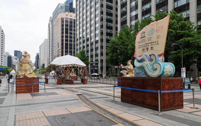 Preparations are underway for the Lotus Lantern Festival at Cheonggye Plaza in Jongno-gu central Seoul on May 11 2026 AJP Yoo Na-hyun

