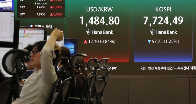 Dealers work at the dealing room of Hana Bank headquarters in central Seoul on May 12 2026 AJP Yoo Na-hyun


