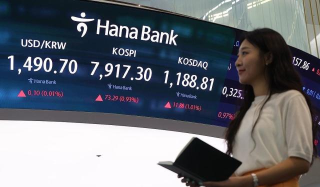 14일 오전 서울 중구 하나은행 본점 딜링룸 전광판에 원달러 환율 코스피 코스닥 지수가 표시돼 있다 사진연합뉴스