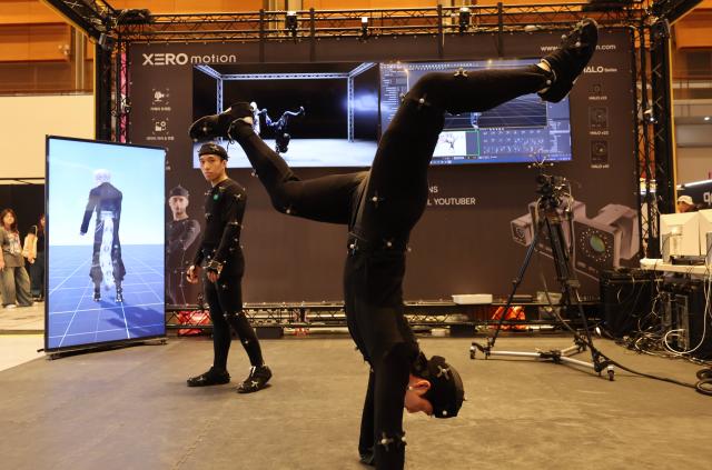 An official demonstrates motion capture at KOBA 2026 held at COEX in Gangnam-gu Seoul May 14 2026