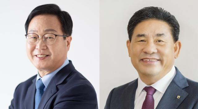 완주군수 후보인 민주당 유희태 후보왼쪽와 무소속 국영석 후보사진각 후보 선거사무소