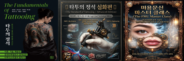 This file image provided by KTA Chairman Song Kang-seop show three of the books published for future generation of Tattoo Artists and Cosmetic Tattooing personal 