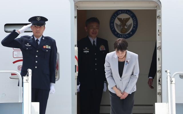 Japanese Prime Minister Sanae Takaichi arrives at Daegu International Airport for the Korea-Japan summit on May 19.
