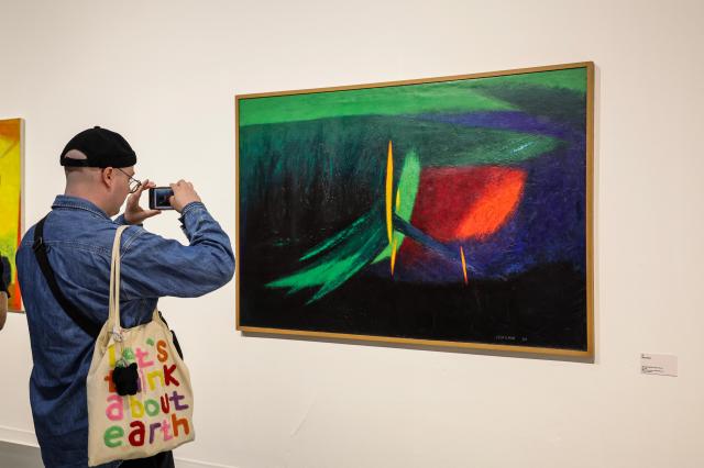 Visitors view works during the retrospective exhibition of Korean abstract art pioneer Yoo Youngkuk at Seoul Museum of Art Seosomun Main Branch in central Seoul on May 19 2026 AJP Yoo Na-hyun