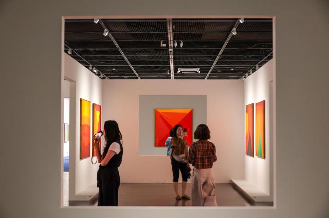Visitors view works during the retrospective exhibition of Korean abstract art pioneer Yoo Youngkuk at Seoul Museum of Art Seosomun Main Branch in central Seoul on May 19 2026 AJP Yoo Na-hyun

