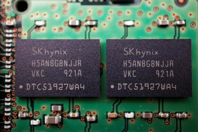 Memory chips by South Korean semiconductor supplier SK Hynix are seen on a circuit board of a computer in this illustration picture taken February 25 2022 REUTERSYonhap