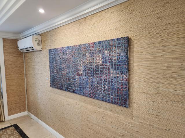 A painting by South Korean contemporary artist Park Ju-eon is displayed at the US Charge dAffaires residence near central Seoul on May 20 The installation is part of a special exhibition hosted by the United States Embassy for the Freedom 250 campaign AJP Park Sae-jin
