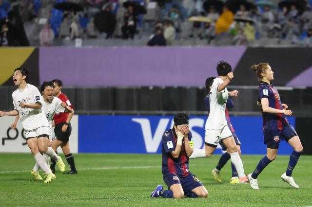 Suwon FC Women’s Ji So-yun reacts in disappointment after missing a penalty kick that could have leveled the score during the AFC Women’s Champions League semifinal match against Naegohyang Women’s Football Club at Suwon Sports Complex in Suwon Gyeonggi Province on May 20 2026 courtesy of Yonhap News Agency