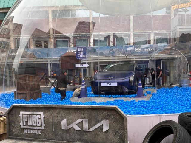 Large blue dome air dome at PUBG Seongsu experience zone
