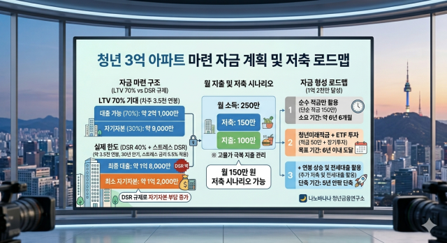 3억원 아파트 마련 위한 재원 계획 및 저축 로드백 [그래픽=제미나이]
