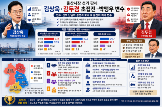 [6ㆍ3 승부처 울산] 김상욱·김두겸 초접전…박맹우 변수 흔드는 울산시장 선거
