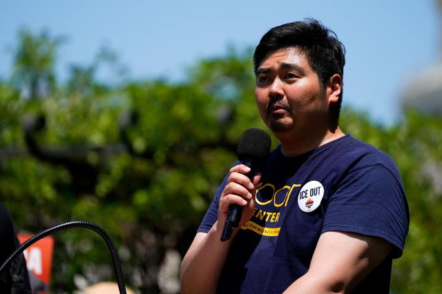 Jay Lee speaks during a protest attended by immigrant rights activists and other demonstrators calling on Congress to reject billions in funding for immigration enforcement on Capitol Hill in Washington DC US May 20 2026 REUTERSYonhap