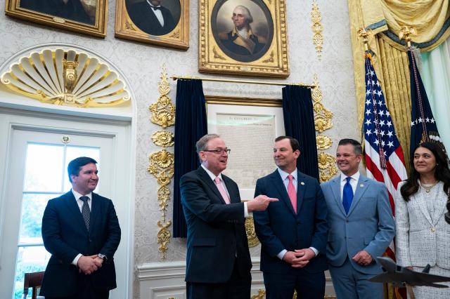 Director of the National Economic Council Kevin Hassett director of the National Economic Council Kevin Hassett 2-L speaks at an event with President Donald Trump in the Oval Office at the White House in Washington DC on Thursday May 21 2026 UPIYonhap