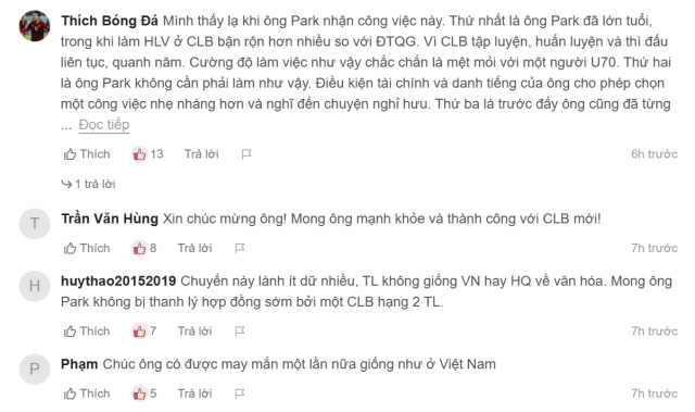 박항서 감독의 태국 사령탑 소식을 들은 베트남 누리꾼들의 열띤 댓글 현장사진VnExpress 갈무리