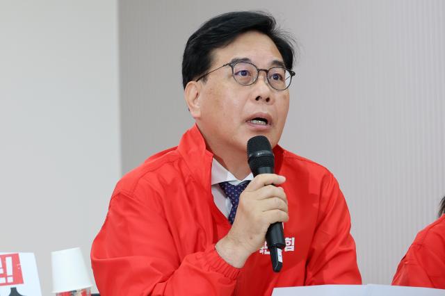 송언석 국민의힘 공동선거대책위원장이 지난 22일 서울 여의도 중앙당사에서 열린 중앙선거대책위원회의에서 발언하고 있다사진연합뉴스