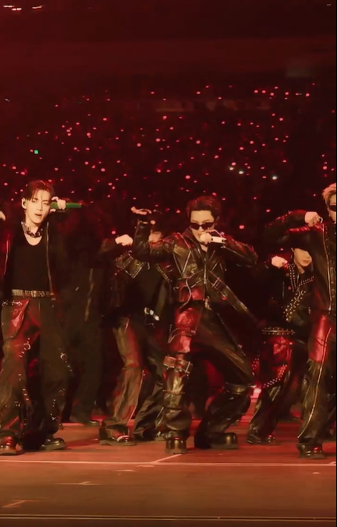 Screen shot of BTS performance of Arirang track Hooligan  for the 2026 American Music Awards The set appears to have been filmed at their Arirang World Tour at Allegiant Stadium Las Vegas before the awards ceremony May 26 2026 