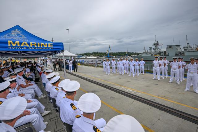 A welcoming ceremony for the ROKS Dosan Ahn Chang-ho is held at the Esquimalt naval base in Victoria Canada on May 25 2026 Courtesy of the ROK Navy