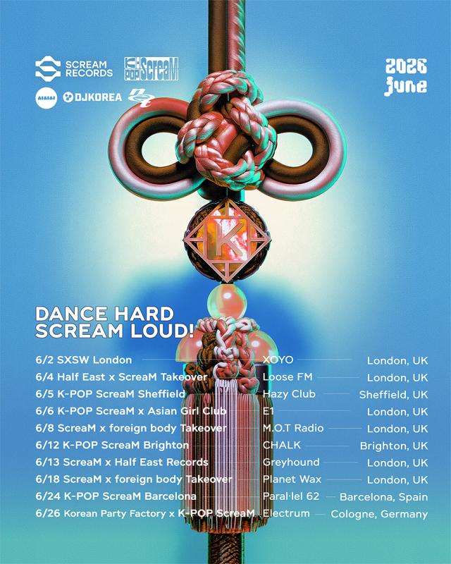 This image provided by ScreaM Records shows the schedule poster for the “K-POP ScreaM UK  Europe Tour” which will take place across the UK Spain and Germany in June 2026