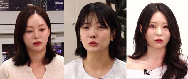 31기 옥순(왼쪽부터), 영숙, 정희가 28일 방송된 라이브 방송에 출연해 왕따 논란에 대해 입장을 밝혔다. [사진=유튜브 캡처]