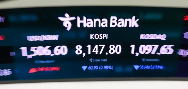 The KOSPI is displayed on a screen at the dealing room of Hana Bank headquarters in central Seoul on May 28 2026 AJP Yoo Na-hyun