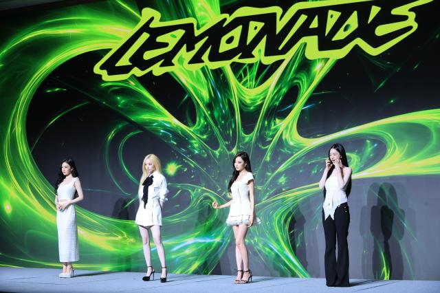 Ningning Winter Giselle and Karina pose at the press conference for aespas second full-length album LEMONADE at Sofitel Ambassador Seoul Hotel in Jamsil Seoul on May 28 2026 AJP Han Jun-gu