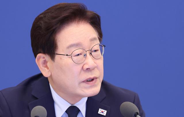 President Lee Jae Myung speaks during a meeting with senior presidential secretaries and aides at the presidential office in Seoul on May 28 2026 Yonhap 