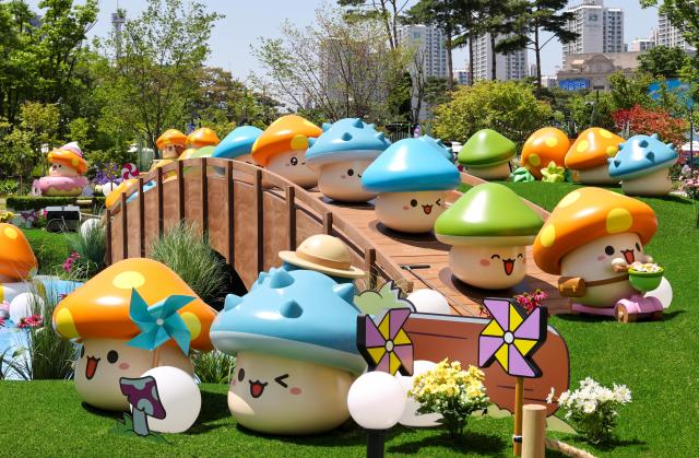 MapleStory-themed installations are displayed during MAPLE ATTACK with LOTTE a special event marking the 23rd anniversary of Nexons online game MapleStory in Songpa District Seoul on May 22 2026 AJP Yoo Na-hyun