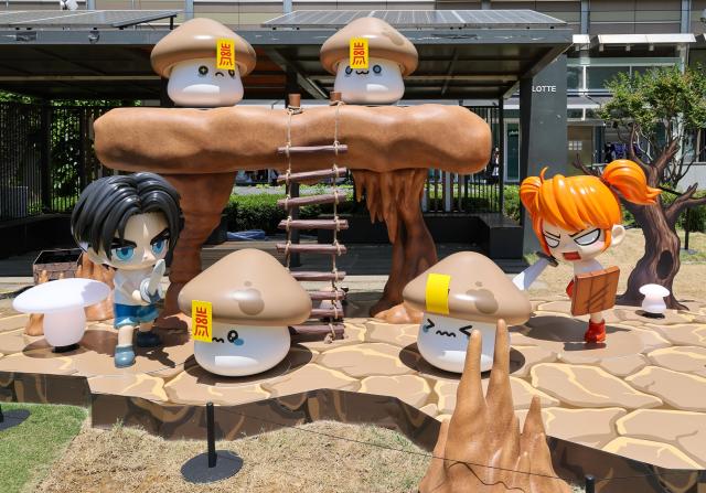 MapleStory-themed installations are displayed during MAPLE ATTACK with LOTTE a special event marking the 23rd anniversary of Nexons online game MapleStory in Songpa District Seoul on May 22 2026 AJP Yoo Na-hyun