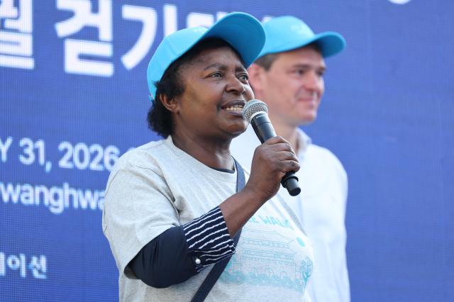 Wray Mulendema Hamweene minister counsellor at the Embassy of Zambia to South Korea welcomes participants of Palace Walk Seoul 2026 during an opening ceremony in central Seoul on May 31 AJP Yoo Na-hyun
