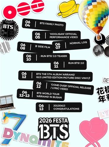 This image provided by BigHit Music shows the timetable for 2026 BTS FESTA the group’s annual celebration marking its debut anniversary