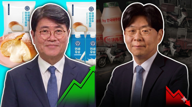 박상면 연세유업 대표 및 윤호중 hy舊한국야쿠르트 회장  출처  각 기업 및 자체 그래픽
