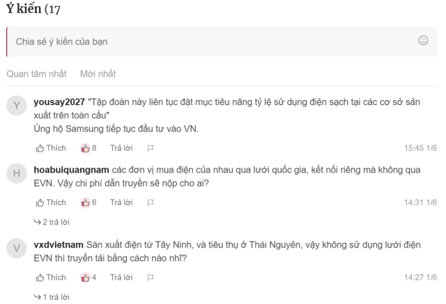 Screenshot of comments from VnExpress
