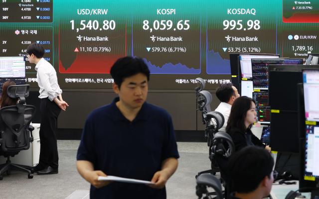 코스피가 급락 출발한 5일 서울 중구 하나은행 딜링룸 현황판에 코스피 등이 표시되고 있다 이날 오전 9시 8분 25초 코스피 시장에 프로그램매도호가 일시효력정지사이드카가를 발동됐다 코스피 매도 사이드카 발동은 지난달 18일 이후 12거래일 만이다 사진연합뉴스
