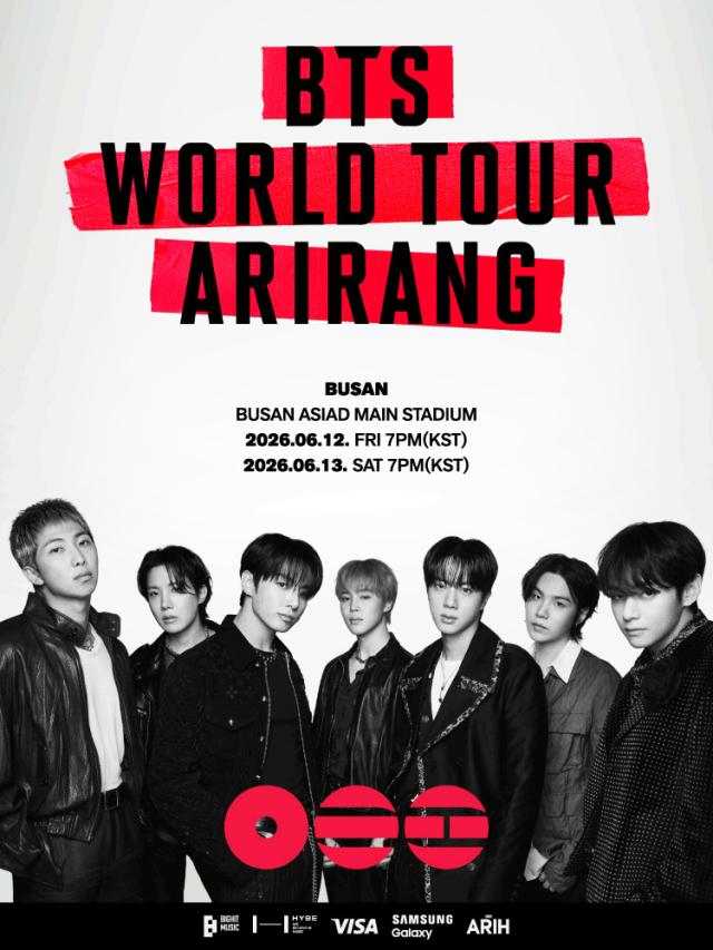 A poster for BTS World Tour ‘Arirang’ in Busan set to take place at Busan Asiad Main Stadium on June 12 and 13 2026 Courtesy of BigHit Music
